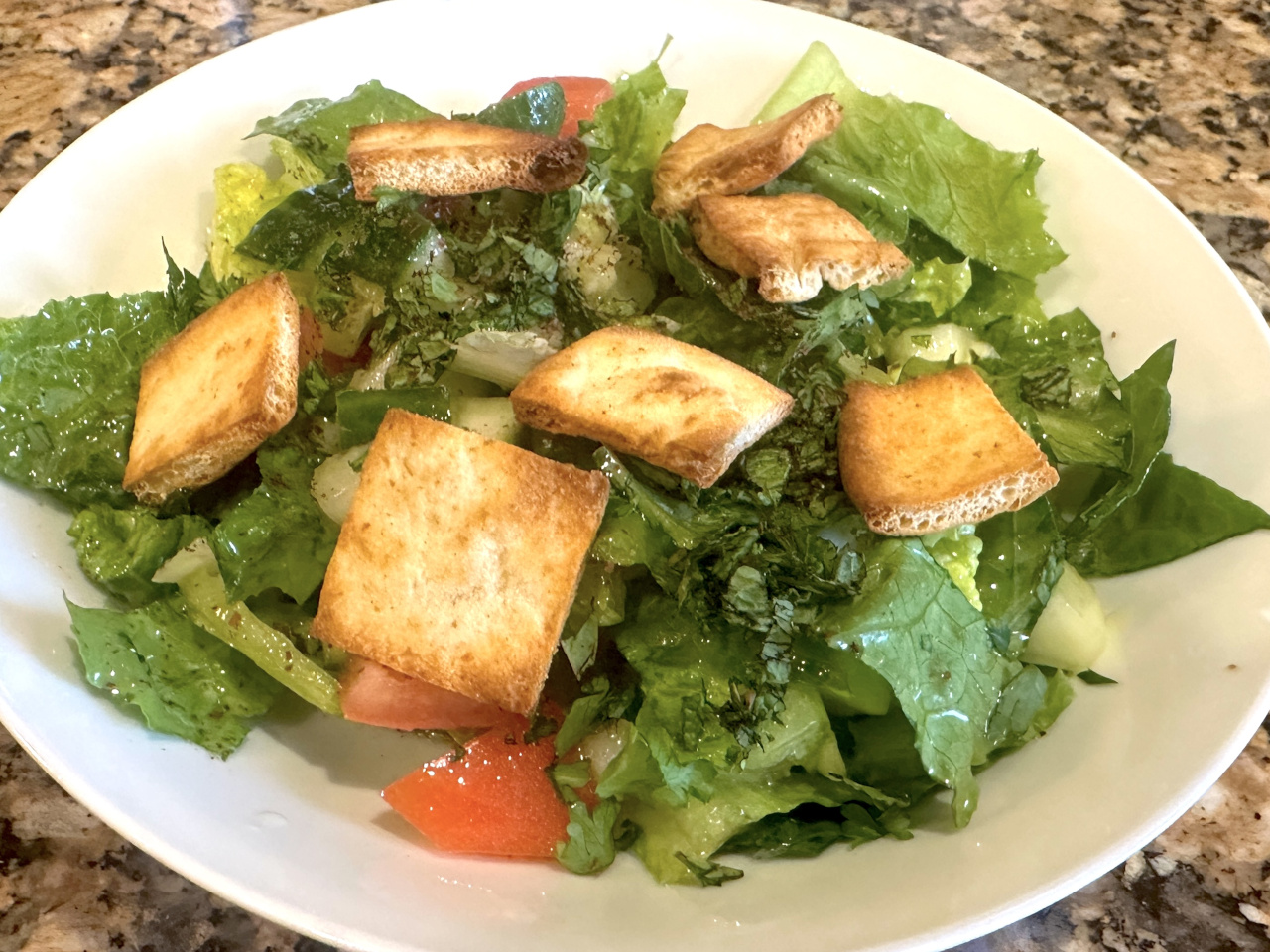 A bowl of fatoush salad