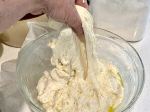 folding and slapping focaccia dough